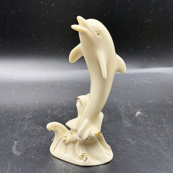 Lenox Dolphin Figurine Handcrafted Porcelain With Gold Accents 4" Tall - Picture 1 of 5